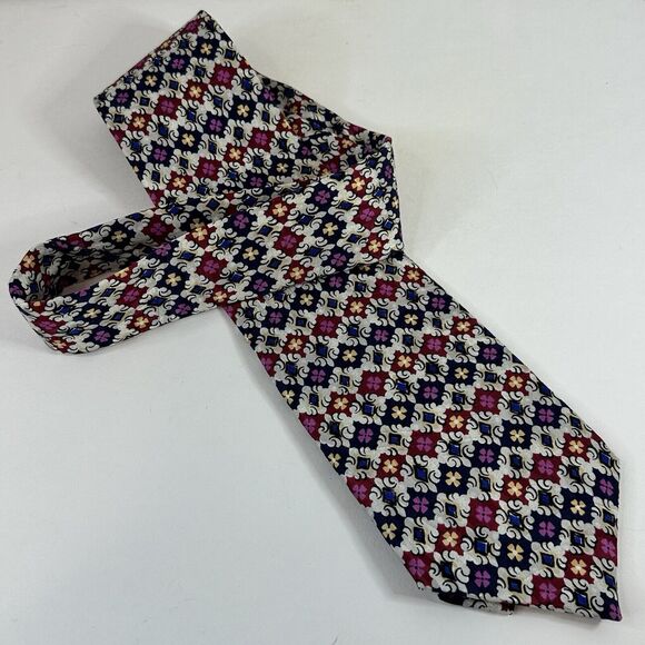 Paolo Rossi Designer Collection Neck Tie Pure Silk White w/Purple/Red Preppy - Picture 9 of 10